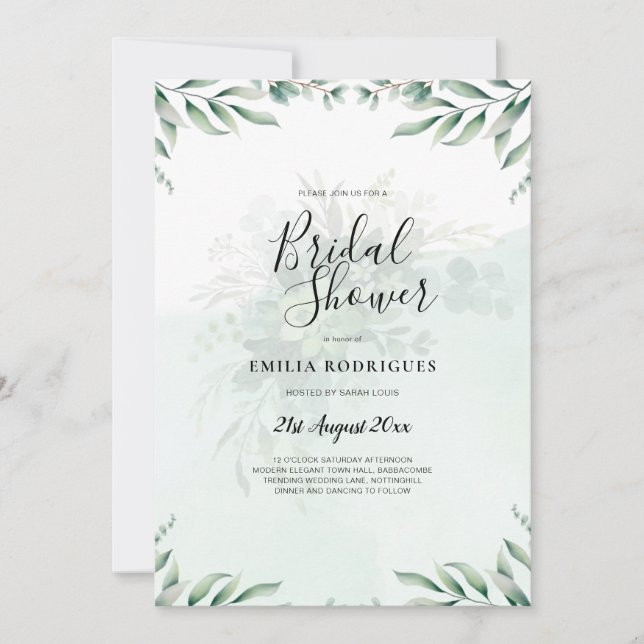 Invitation Budget Eucalyptus Feuille Vert Mariage QR CODE (Devant)