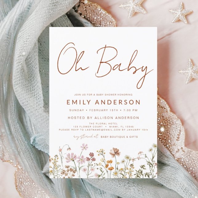 Invitation Budget Fleur sauvage Oh Baby shower Floral (Créateur téléchargé)