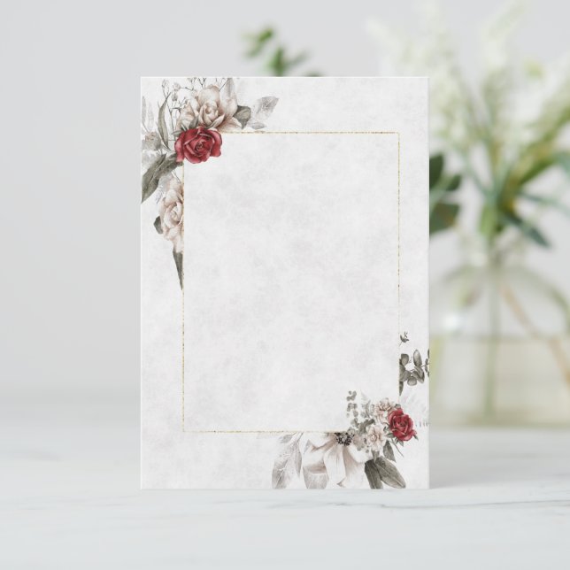 Invitation Budget floral blank mariage rouge et brume  (Debout devant)