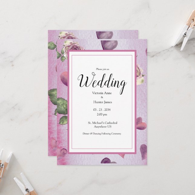 Invitation Budget Floral Bourgogne Aquarelle Élégante Mariage (Devant/Arrière en situation)