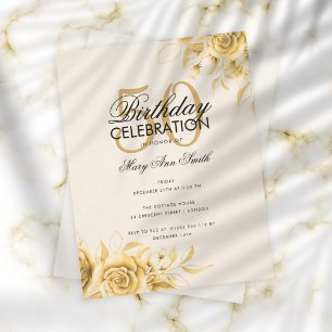 Invitation Budget Floral Glam Anniversaire Elégante Crème Or