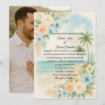 Budget Friendly Floral Beach Photo Wedding Invite