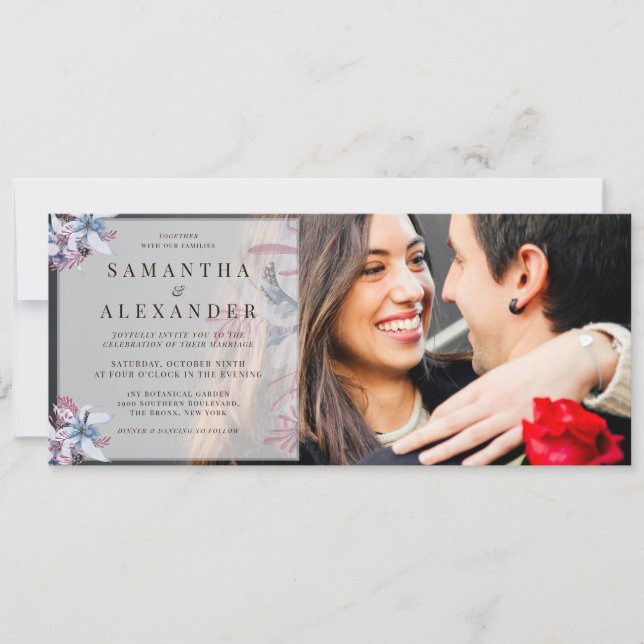 Invitation Budget hiver Floral Aquarelle 2 Mariage photo (Devant)