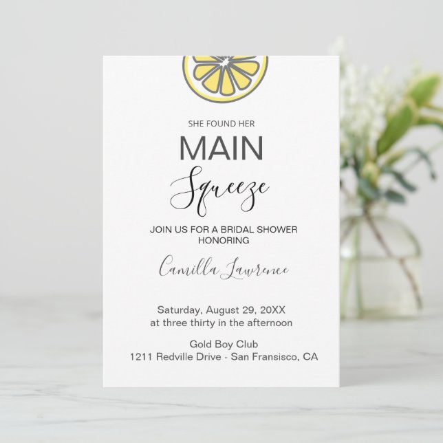 Invitation Budget Main Squeeze Tropical Citrus Bridal Shower  (Debout devant)