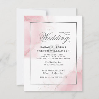 Invitation Budget Mariage Blush Pink Silver Abstrait