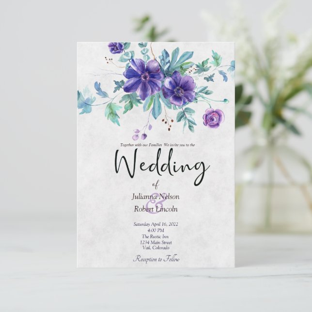Invitation Budget mariage floral d'aquarelle violet (Debout devant)