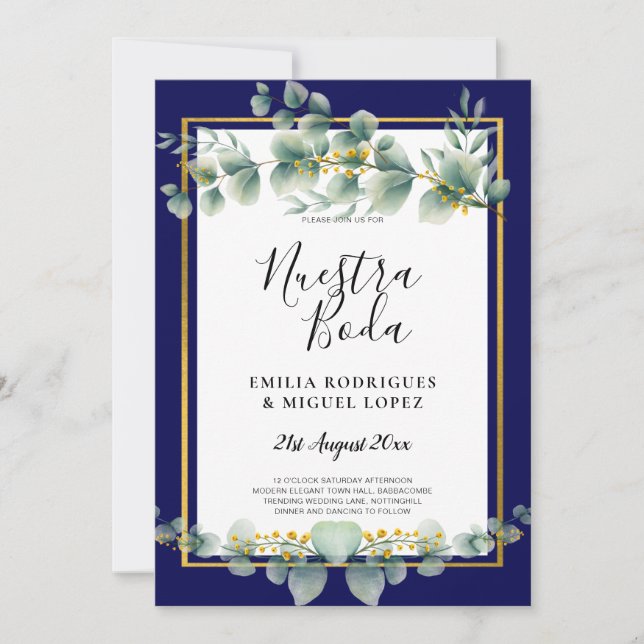 Invitation BUDGET MARINE OR Eucalyptus Mariage Inviter QR COD (Devant)