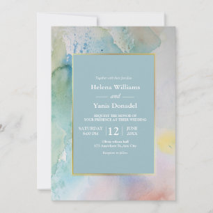 Invitation Budget Pastel Blue Watercolor Mariage d'été