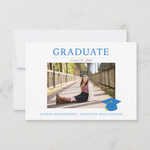 Invitation Budget Photo Graduation Party Bleu & Blanc
