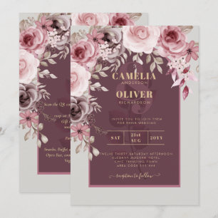 Invitation BUDGET Pink Maroon vin Floral Mariage INVITE