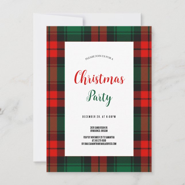 Invitation Budget Plaid Retro Script red and green Christmas  (Devant)