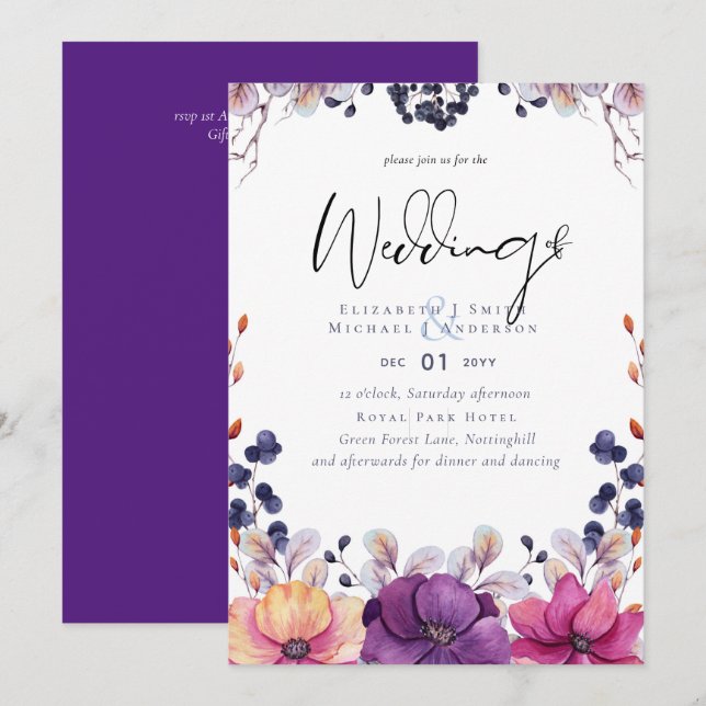 Invitation BUDGET Purple Orange Dusk jusqu'à l'aube Mariage I (Devant / Derrière)