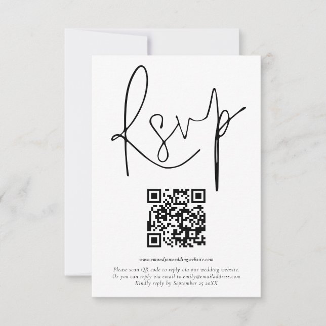 Invitation Budget QR Code de mariage de script RSVP (Devant)