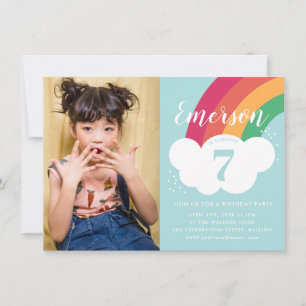 Invitation Budget Rainbow Cloud Photo Anniversaire de enfant 