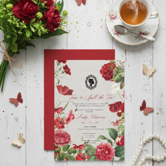 Invitation Budget Red Florals Bridgerton Birthday Party