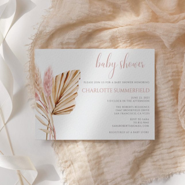 Invitation Budget Russe Boho Floral Pampas Baby shower en her (Créateur téléchargé)