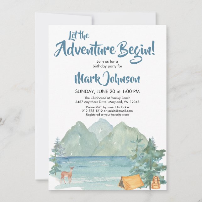 Invitation Budget Rustic Mountains Aventure Anniversaire (Devant)