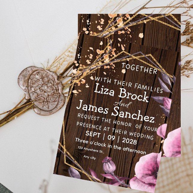 Invitation Budget Rustic Wood Background Wedding (Créateur téléchargé)