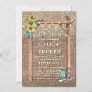 Invitation Budget Rustique Burlap Wood Sunflower Mariage Invi