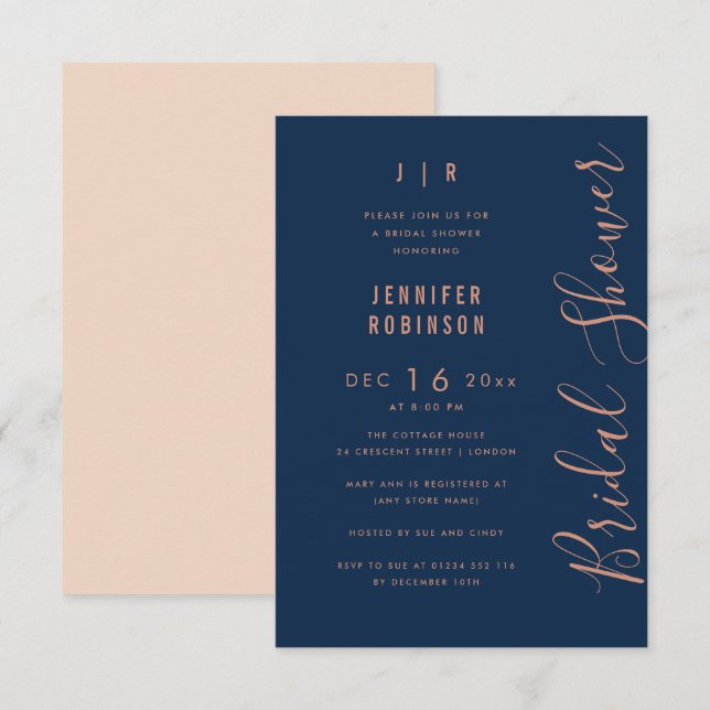 Invitation Budget Script Fête des mariées moderne Rose Gold M (Devant / Derrière)