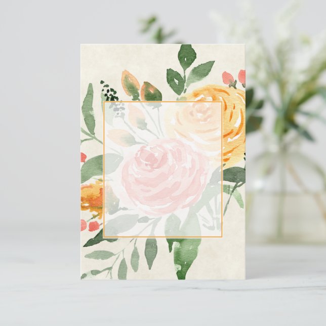 Invitation Budget simple Mariage floral orange élégant  (Debout devant)