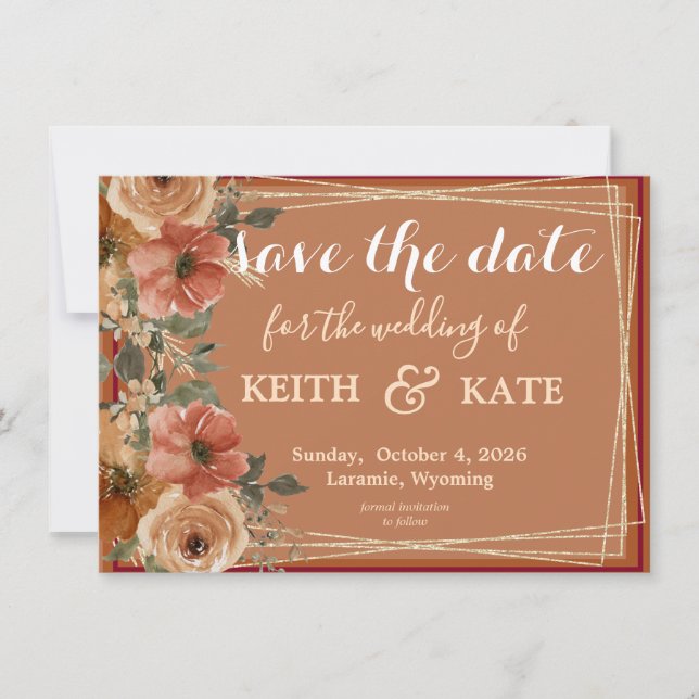 Invitation BUDGET Terracotta Floral Elegant Save Date     (Devant)