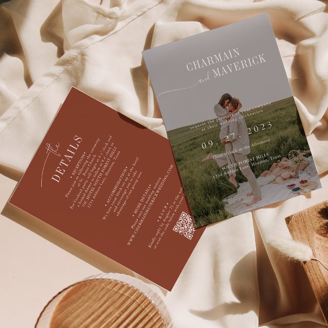 Invitation Budget tout en un + code QR Mariage en terre cuite (Créateur téléchargé)