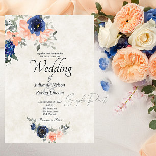 Invitation Budget vide Mariage floral rose et bleu 