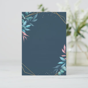 Invitation Budget vierge bleu et rose mariage botanique