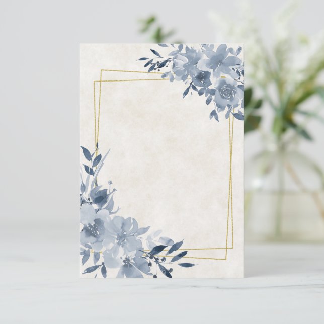 Invitation Budget vierge Cadre de mariage floral et or bleu  (Debout devant)