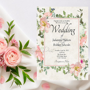 Invitation Budget vierge Cadre floral rose joli mariage Invit