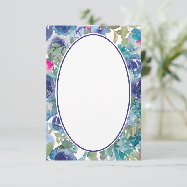 Invitation Budget vierge Fleurs aquarelle bleue mariage  (Debout devant)