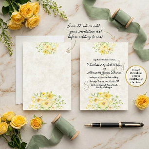 Invitation Budget vierge Fleurs de mariage aquarelle jaune