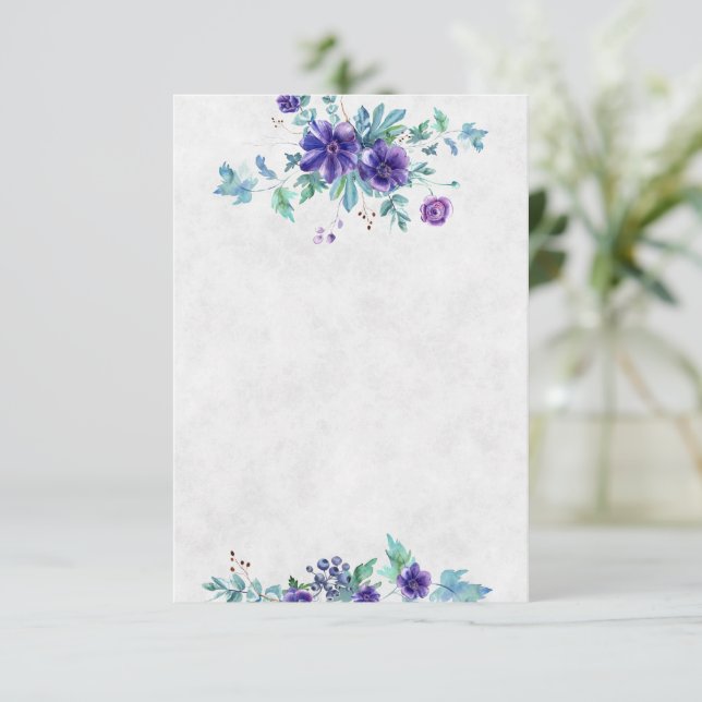 Invitation Budget vierge Fleurs de mariage aquarelle violette (Debout devant)