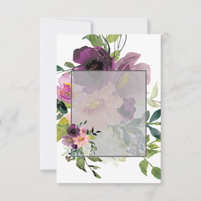 Invitation Budget vierge Fleurs roses et violettes mariage  (Devant)