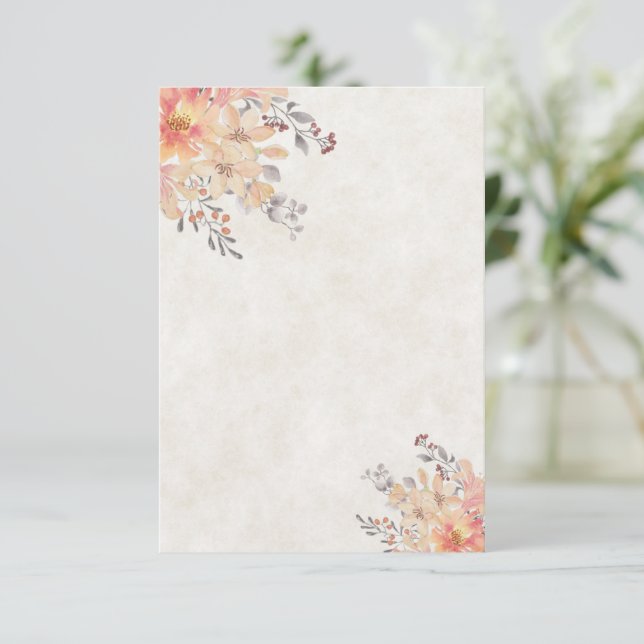 Invitation Budget vierge mariage floral aquarelle abricot  (Debout devant)