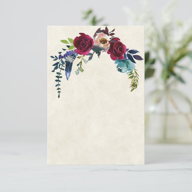 Invitation Budget vierge Mariage floral boho rouge  (Debout devant)
