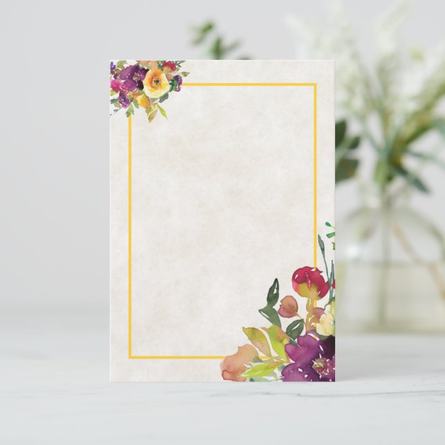 Invitation Budget vierge mariage floral bordeaux et jaune   (Debout devant)