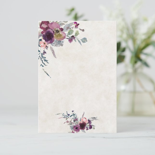 Invitation Budget vierge mariage floral bordeaux et rose  (Debout devant)