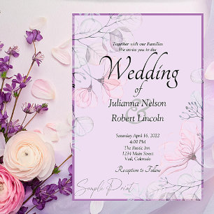 Invitation Budget vierge mariage floral violet