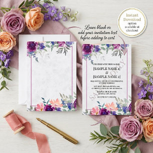Invitation Budget vierge Mariage floral violet et orange  Inv