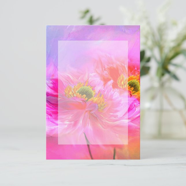 Invitation Budget vierge mariage imaginaire à fleurs rose (Debout devant)