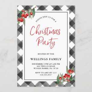 Invitation Buffalo Check Black & White Custom Christmas Party