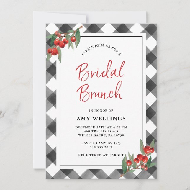 Invitation Buffalo Check Noir & Blanc Brunch de Mariage Perso (Devant)