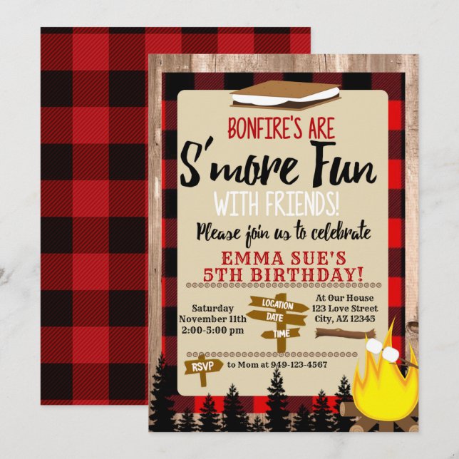 Invitation Buffalo Check Red S'plus amusant avec des amis Ann (Devant / Derrière)