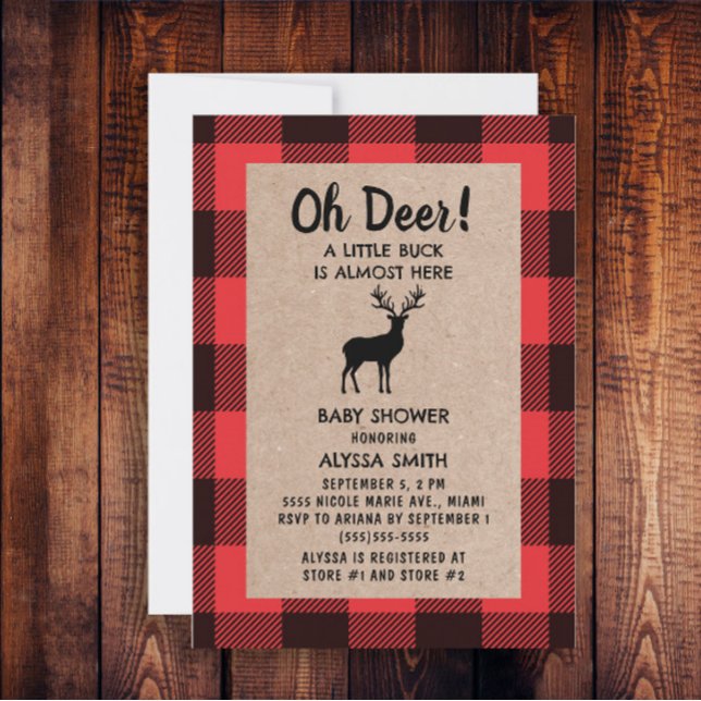 Invitation Buffalo Plaid Lumberjack Oh Deer Baby Boy (Créateur téléchargé)