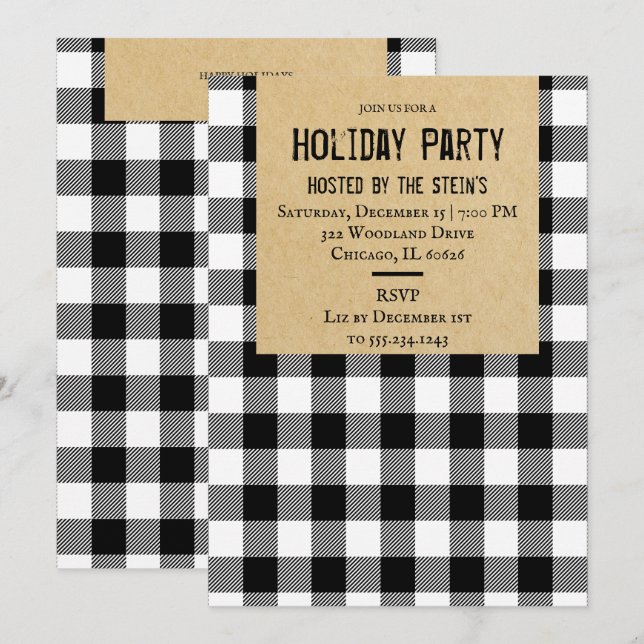Invitation Buffalo Plaid Minimal Holiday Party (Devant / Derrière)