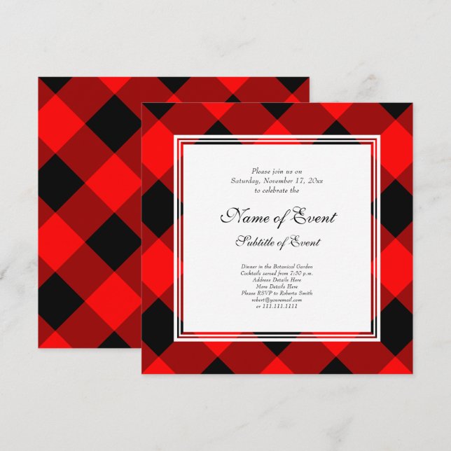Invitation Buffalo Plaid Red and Black Christmas Party (Devant / Derrière)