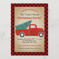 Buffalo Plaid Red Truck and Tree Christmas Party