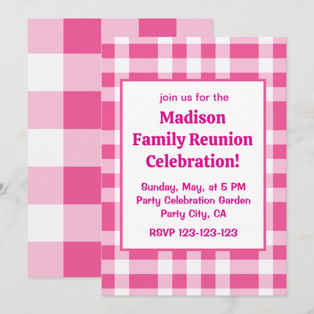 Invitation Buffle blanc rose Chèque Réunion en famille (Devant / Derrière)